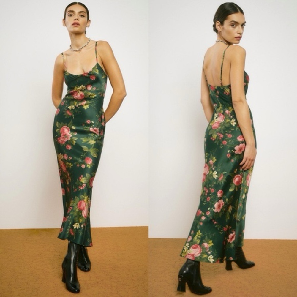 Reformation Parma silk maxi dress in Belvedere green size XL